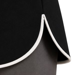 T-shirt asymétrique noir pour femme à col en V et manches courtes, broderie florale blanche, bordure contrastante, détails boutonnés, décontracté, personnalisable, vente en gros - Product Image 6