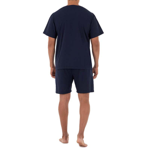 Conjunto de Pijama de Dos Piezas para Hombre, Cuello en V, Manga Corta, Color Azul Marino, Tejido de Algodón, Informal, Transpirable, para Verano - Product Image 2