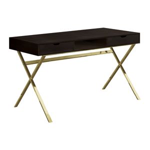 Scrivania Moderna Contemporanea da 48 Pollici per Ufficio e Casa con Cassetti Portaoggetti, Laminato Marrone e Metallo Dorato - Product Image 2