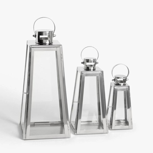 Modern Luxury Stainless Steel Lantern Set Of 3 Jumbo Chrome Hurricane Candle Holders With Tempered Glass for High-End Wedding - Product Image 4