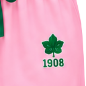 Wholesale <b>Pink</b> Two Piece Nightwear Set for Women with Green Greek Letter Embroidery Contrast Trim <b>Long</b> <b>Sleeve</b> <b>Top</b> - Product Image 5
