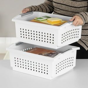 Lot de 5 bacs de rangement pliables empilables en plastique blanc, organisateurs rectangulaires robustes pour chambre et armoire - Product Image 3