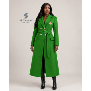 Alpha |   Kapa |   Manteau Trench Long Croisé Ceinturé pour Femme Alpha, Col Cranté, Manches Longues, Coupe Ajustée, Vêtement d'extérieur Formel - Product Image 5