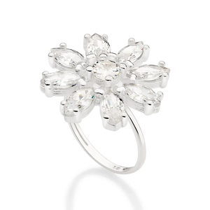 Bague Cocktail en Forme de Fleur pour Femme, Plaqué Argent 925, Zircon Cubique Taille Marquise, Sertissage à Griffes, Style Glamour Mariage - Product Image 1