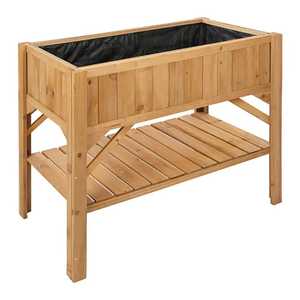 Jardinière surélevée en bois avec mini-serre intégrée, bac de culture extérieur surélevé, serre froide avec couvercle en verre, lit de culture pour plantes, étagère de rangement - Product Image 2