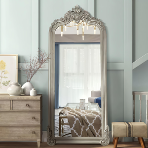 Miroir mural décoratif en bois sculpté Smart Art, motif floral, design texturé argenté, pour salon, en bois d'ingénierie - Product Image 1