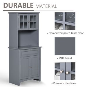 Space Gray Freestanding <b>Kitchen</b> Buffet with Hutch <b>Sideboard</b> <b>Cabinet</b> with Cupboard Doors Shelves Drawer Microwave Space Storage - Product Image 6