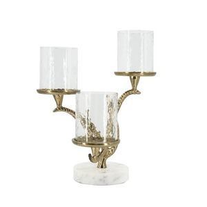 Candelabro Golden Branch con Base de Mármol y Tres Portavelas de Cristal para Decoración del Hogar - Product Image 3