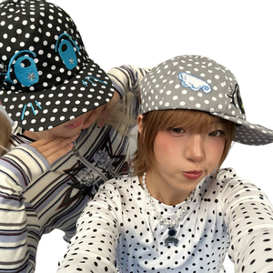 Korean Cute Polka-Dot Embroidered Eye Baseball <b>Cap</b> for <b>Women</b>, Street-Style All-Match Anime-Inspired Design with Deepened Viso - Product Image 1