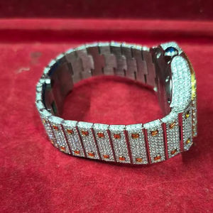 Montre mécanique à quartz pour homme en acier inoxydable de luxe classique avec squelette entièrement serti de diamants Hip Hop glacé VVS Moissanite - Product Image 1