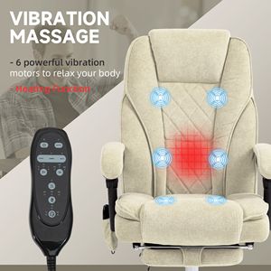 Sedia da Ufficio Reclinabile Riscaldata con Altezza Regolabile e Poggiapiedi, Poltrona Direzionale Beige con Massaggio su Base in Nylon, Materiale PP - Product Image 4