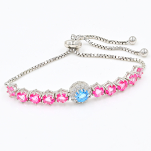 Adjustable Gold Plated Pink Topaz for Blue Topaz Gemstone 925 Sterling <b>Silver</b> <b>Charm</b> <b>Bracelet</b> 5x6 Mm Stone Designer Anniversary - Product Image 1