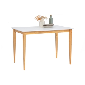 Strong White Rectangular Dining <b>Table</b> in Natural Malaysian Oak <b>Solid</b> <b>Wood</b> Legs and Scandinavian 4-Seater Apartment Kitchen <b>Table</b> - Product Image 4