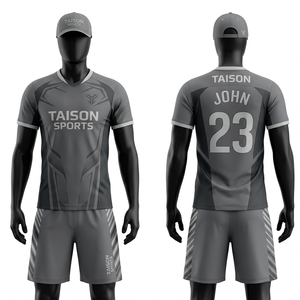 Uniforme de handball personnalisé, 180 GSM, polyester interlock, gris, panneau latéral noir, sublimation, logo brodé - Product Image 1