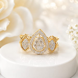 Anillo de Diseño con Motivo de Lágrima en Oro de 14K con Piedras de Imitación de Diamantes CZ, Joyería Premium para Fiestas para Mujer - Product Image 3