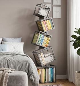 Estantería Moderna Tipo Torre, Geométrica, Metálica, Apilable, Giratoria, Decorativa para Libros, para Sala de Estar - Product Image 1