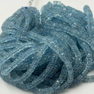 Perles Rondelles Facettées en Aigue-marine 5-7mm, Aigue-marine Naturelle Bleue, Pierre Précieuse Tyer, Fil de Perles Libres pour la Fabrication de Bijoux 16 pouces - Product Image 1