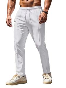 Pantalon de survêtement droit en Spandex/Coton avec logo personnalisé pour homme, idéal pour la gym, la course et le jogging, avec cordon de serrage, vente en gros pour l'été, pour adultes. - Product Image 3