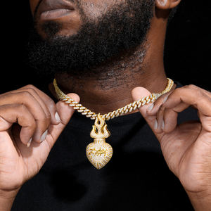 ZOE Flame Heart Pendant 24K Gold Plated Men's Hip Hop Jewelry Crystal Rhinestone Themed <b>Charm</b> Gift - Product Image 1