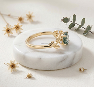 Anillo de Lujo Vintage al por Mayor con Diseño de Hoja de Ágata Verde Musgo, Joyería Fina para Boda, Compromiso, Regalo para Mujer - Product Image 2