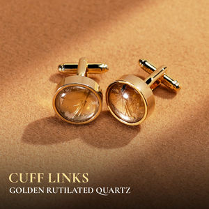 Gemstone de cuarzo rutilado dorado de alta gama con baño de oro de 18 quilates para puños de camisa (MSDAVA003) de la colección Tinh Vu. - Product Image 1