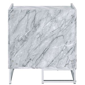 White Faux <b>Marble</b> and Chrome Accent <b>Console</b> <b>Table</b> with Printed Design - Product Image 3
