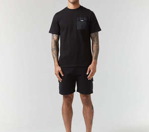 Conjunto de 2 Piezas para Hombre, Camiseta de Algodón Negra con Cuello Redondo, Estilo Casual de Verano, Tejido Transpirable, Color Sólido, Pantalones Cortos y Camiseta - Product Image 4