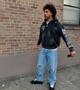 เสื้อฮู้ดดี้ผู้ชายแบบสั่งทำโลโก้ได้ ขายตรงจากโรงงานผลิตเสื้อผ้าสไตล์ดิสเทรส หนานุ่ม พิมพ์ลายกราฟิกแบบครอป - Product Image 4