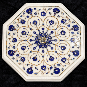 Luxury White Marble Inlay Table <b>Top</b> Octagonal Pietra Dura Floral Design Table for Home Decor - Product Image 2