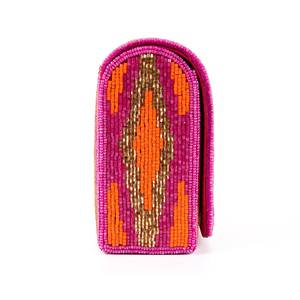 Handmade Beaded <b>Clutch</b> <b>Bag</b> <b>Orange</b> <b>Pink</b> Gold Chain Strap Fashion Rectangle Shape - Product Image 3
