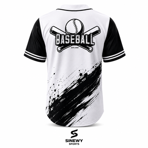 Maillot de baseball personnalisé SINEWY SPORTS unisexe à manches courtes blanc et noir, impression par sublimation, évacuation de l'humidité, grandes tailles, coupe classique, pour tous - Product Image 3