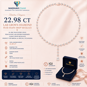 Collier emblématique avec diamant de 22,98 carats de forme poire cultivé en laboratoire |   Collection de bijoux de mariée de luxe en or rose - Product Image 1