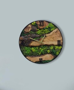 Rustic Forest Moss Wall <b>Clock</b> Handmade Wooden Nature Inspired Luxury Green Decor Artistic Modern 3D Antique Style Living Room - Product Image 3