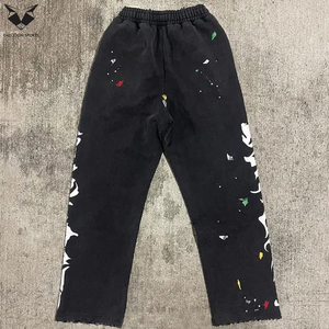 Pantalones con apliques bordados personalizados, estilo vintage de lujo, lavados con ácido, holgados, de algodón, descoloridos por el sol, con corte acampanado para hombre. - Product Image 4