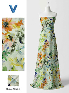 Tissu satiné floral Viet Thang 58/60 pouces, léger, respirant, 60 GSM, polyester tissé, largeur personnalisable, vêtements pour femmes - Product Image 3