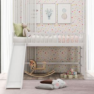 Letto a soppalco basso bianco per bambini con scaletta e scivolo, modello WF196418AAK - Product Image 3