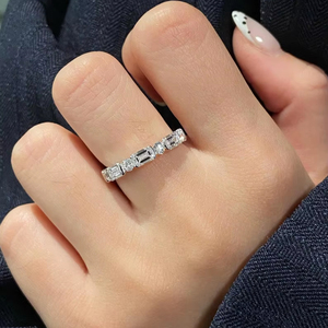 Moissanite <b>Emerald</b> & Round Cut Full Eternity Band <b>Ring</b> For Women's Original 925 <b>Silver</b> Fine Bridal Jewelry Gift For Partners - Product Image 1