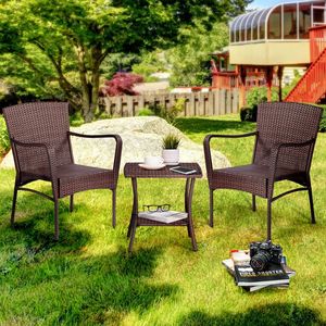 3 pezzi Set di posti a sedere all'aperto marrone gruppo di mobili da giardino in Rattan Set di sedie da giardino marrone da bistrot - Product Image 1