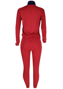 <b>Women's</b> Red <b>White</b> Stripe Tracksuit Set Full Sleeve Knitted Sporty <b>Joggers</b> With Side Stripe All Seasons Wear - Product Image 3