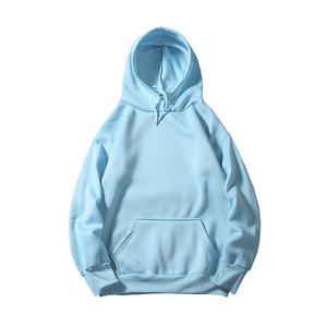 Sudadera con Capucha Azul Claro para Mujer, Informal, de Manga Larga, Color Sólido, con Bolsillos, Transpirable, de Algodón - Product Image 2