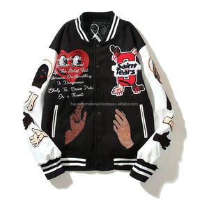 Chaqueta Varsity Unisex de Talla Grande con Cuello Alto, Bordado de Cadena Personalizado Estilo Hip Hop y Parches de Chenille, con Logotipo Frontal, Superventas - Product Image 1