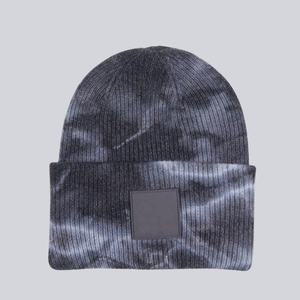 Unisex Tie Dye Beanie <b>Hat</b> in Pink and <b>Navy</b> Blue with Square Patch Street Style Winter Cap for Adults Casual Wear - Product Image 6