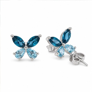 Blue Topaz Hydro Butterfly Stone Sterling <b>Silver</b> <b>Stud</b> Earrings Minimalist Design Nature Inspired Gift 2.4g - Product Image 5