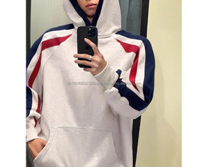 Sudadera con Capucha Unisex con Bolsillo, Logotipo Personalizado en Relieve, Estampado, Felpa Francesa, Bloques de Color, Hombros Descubiertos - Product Image 4