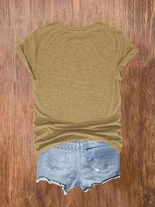 เสื้อยืดคอกลมแขนสั้นผู้หญิง สไตล์ลำลอง ใส่สบายในฤดูร้อน ทรงปกติ เป็นมิตรกับสิ่งแวดล้อม ระบายอากาศได้ดี แห้งเร็ว ผ้าคอตตอนผสม พิมพ์ลายแฟชั่น - Product Image 5