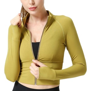 Wholesale Full <b>Zip</b> Workout Jacket for Women Long Sleeve Slim Fit Running Sports Crop <b>Top</b> Activewear Yoga Gym <b>Top</b> - Product Image 6