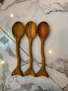 Vietnam Handmade Fish Tail Wooden <b>Spoon</b> Natural Padauk Wood Material for Cooking Serving Soup Rice Kitchen Utensil Use - Product Image 2