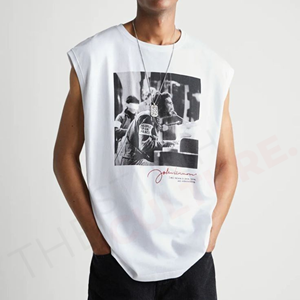 Camiseta Deportiva de Algodón con Nombre de Marca Personalizado, Logotipo Impreso, Tejido Grueso French Terry, Sin Mangas - Product Image 6