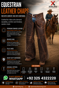 Men's Western Chaps Genuine Leather High Rise Loose Fit Riding <b>Equestrian</b> Full Chaps with Leather Pockets and Buckle Closure - Product Image 2