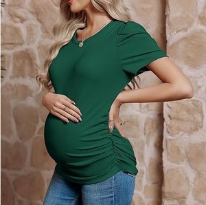 OEM Customized Design Green Color Maternity T-<b>Shirt</b> Women Nursing High Quality Outdoor Fashion Maternity Tee <b>Shirts</b> Breathable - Product Image 4